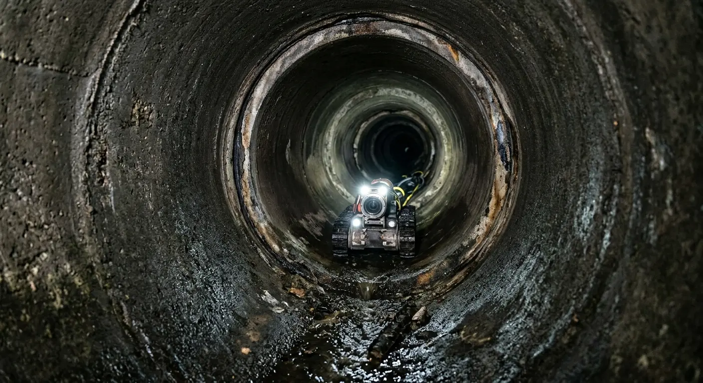 Robotic sewer camera inspecting pipe interior for Drain Snake Service in Fairmont