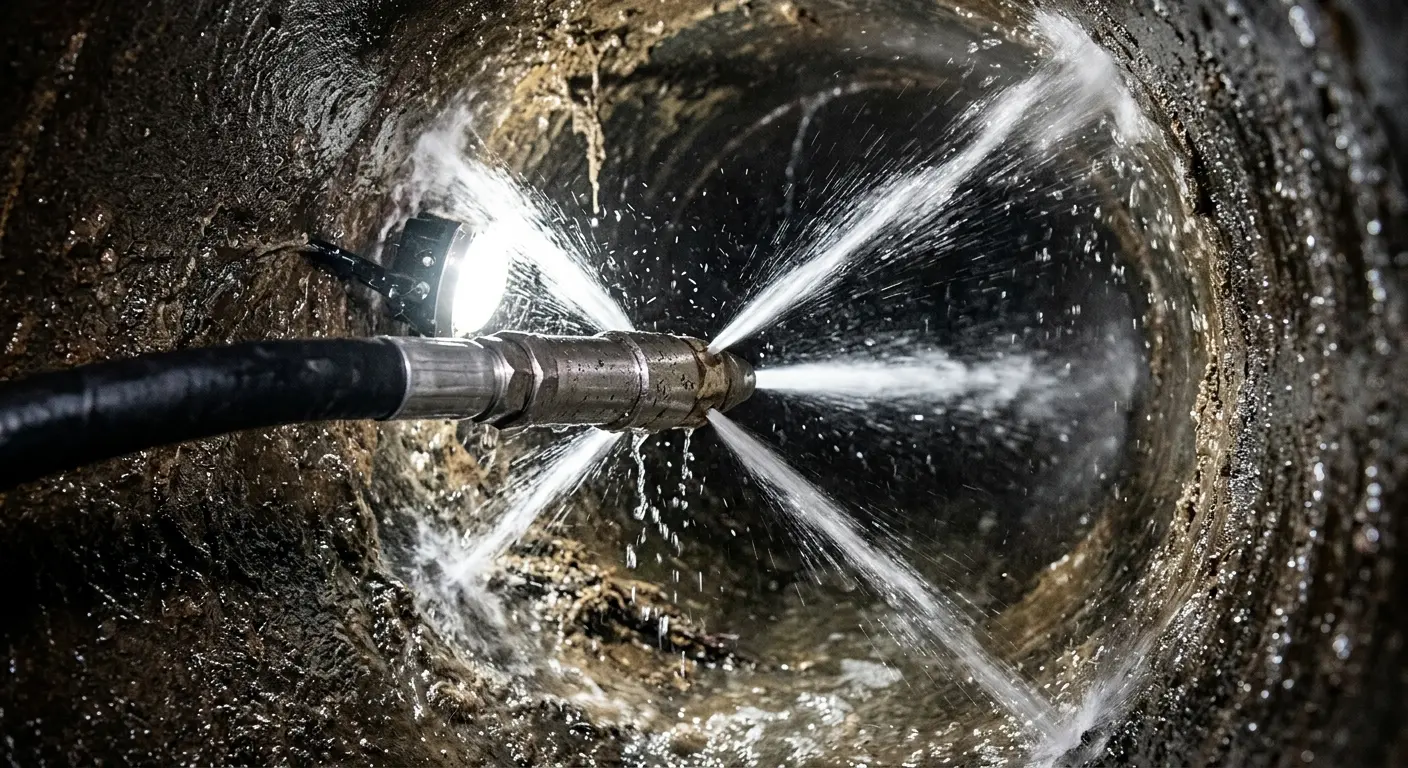 High-pressure hydro jetting nozzle cleaning sewer pipe for Storm Drain Cleaning in Fairmont